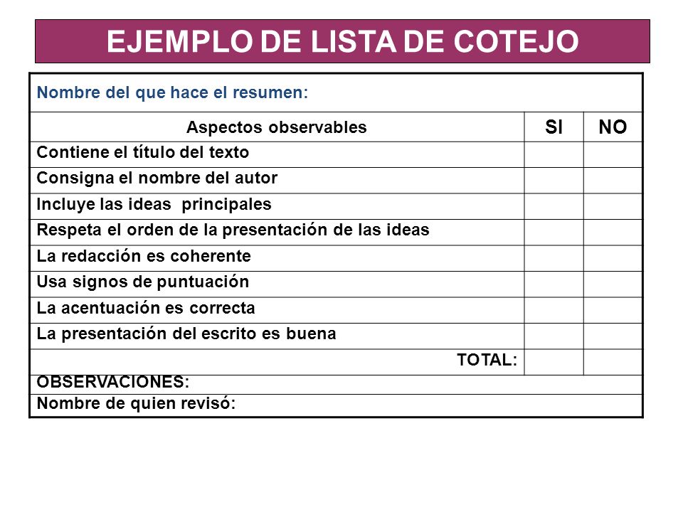 EJEMPLO DE LISTA DE COTEJO