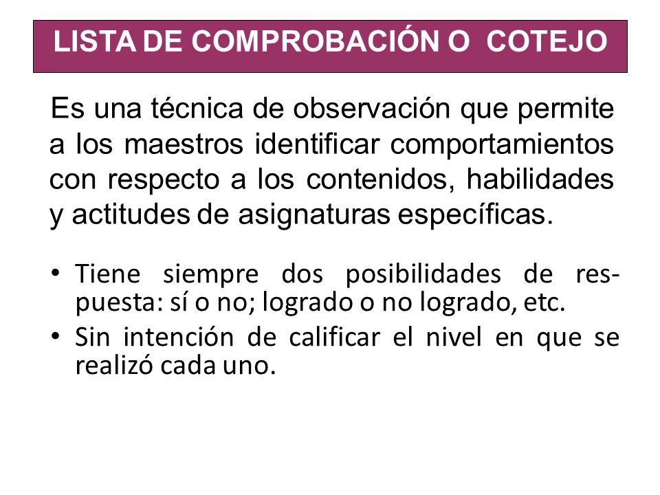 LISTA DE COMPROBACIÓN O COTEJO