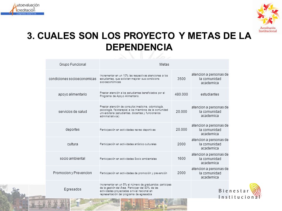 3. CUALES SON LOS PROYECTO Y METAS DE LA DEPENDENCIA