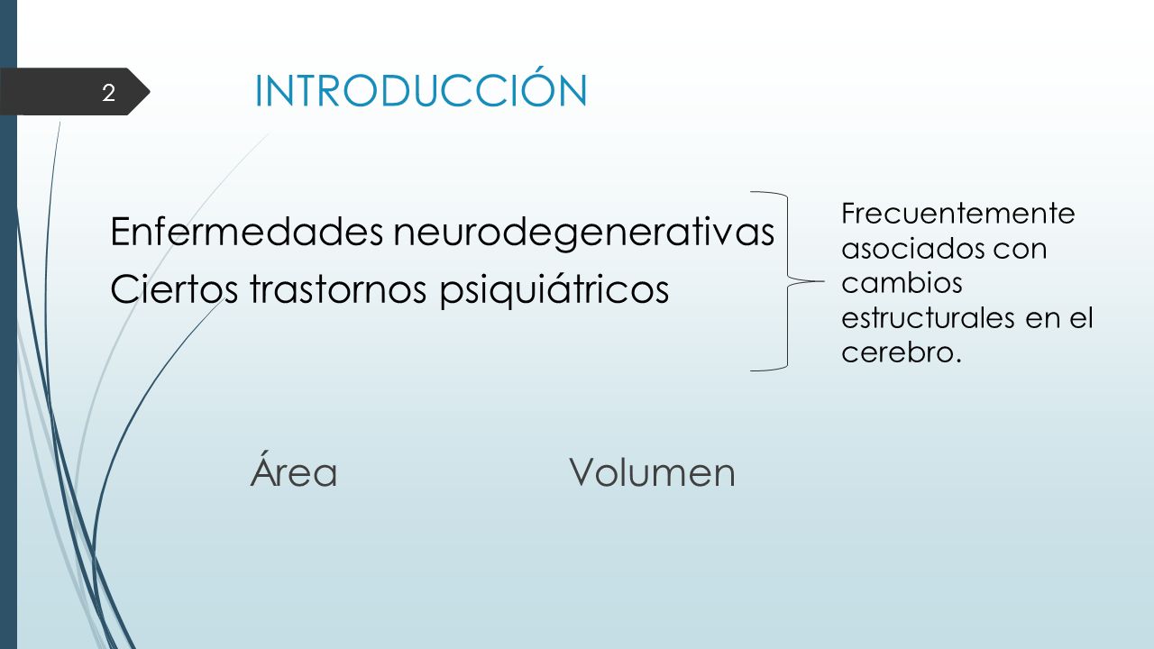 INTRODUCCIÓN Frecuentemente asociados con cambios estructurales en el cerebro. Enfermedades neurodegenerativas Ciertos trastornos psiquiátricos