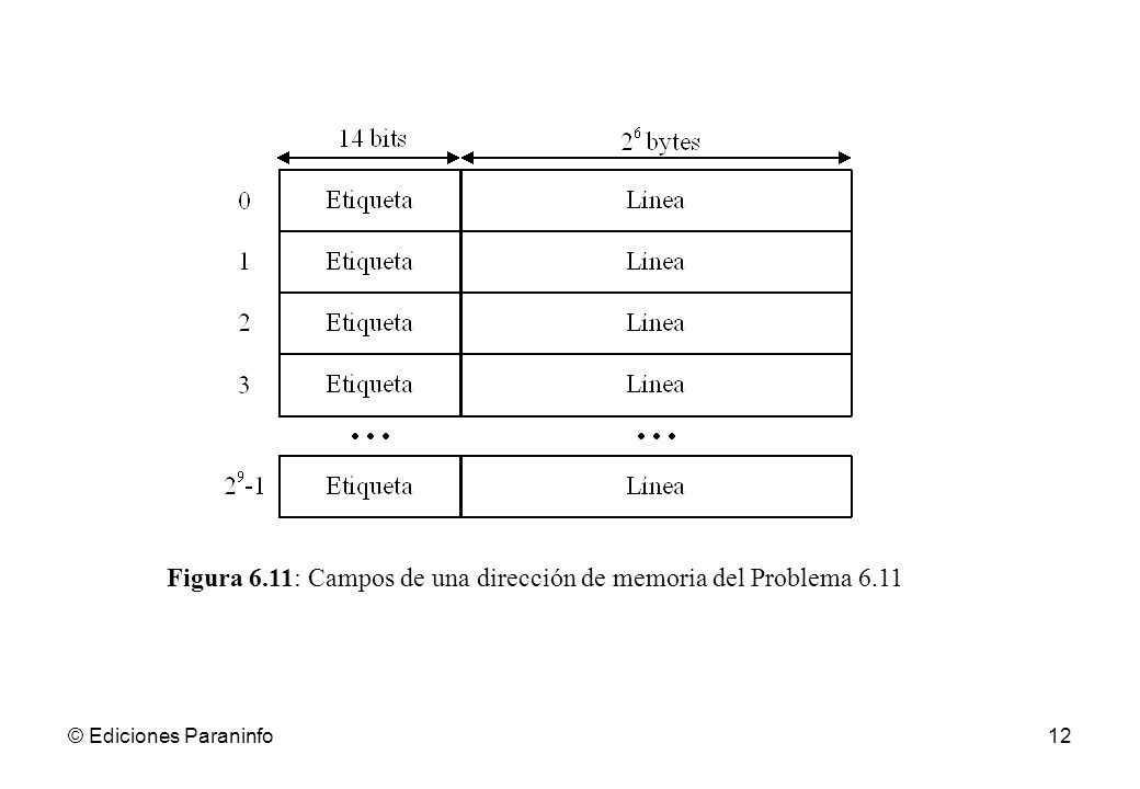 Figura 6.11: Campos de una dirección de memoria del Problema 6.11