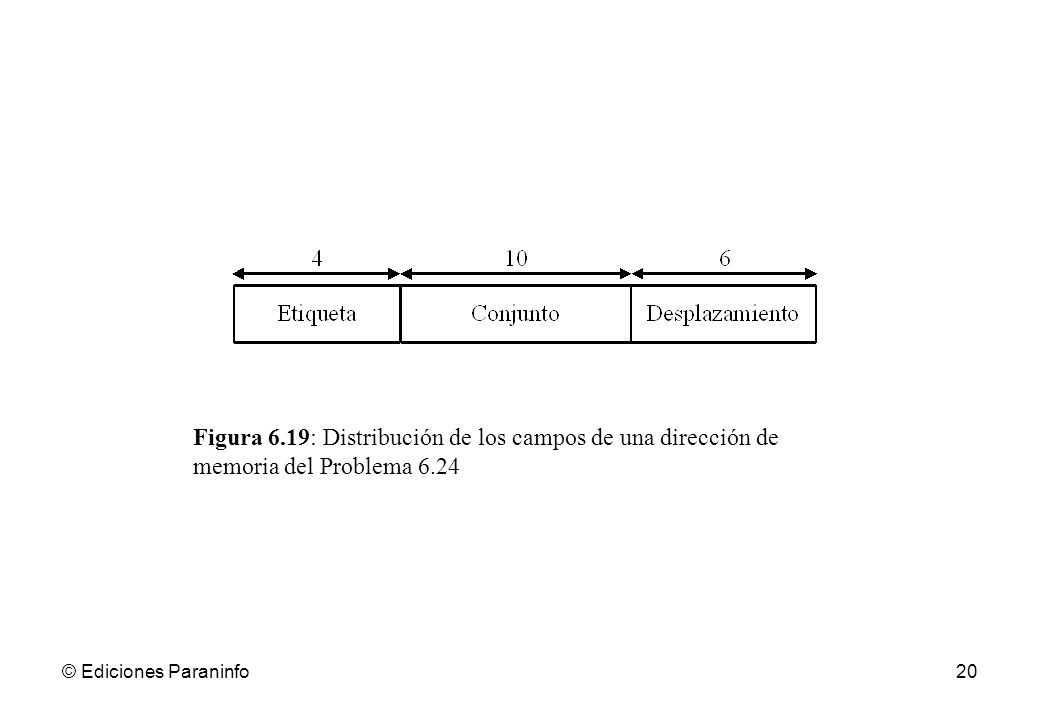 Figura 6.19: Distribución de los campos de una dirección de memoria del Problema 6.24