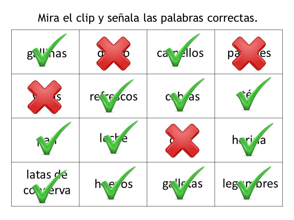 Mira el clip y señala las palabras correctas.