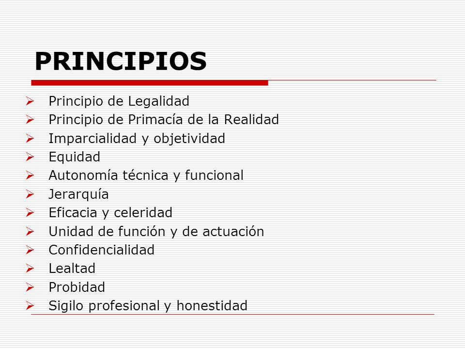 PRINCIPIOS Principio de Legalidad Principio de Primacía de la Realidad