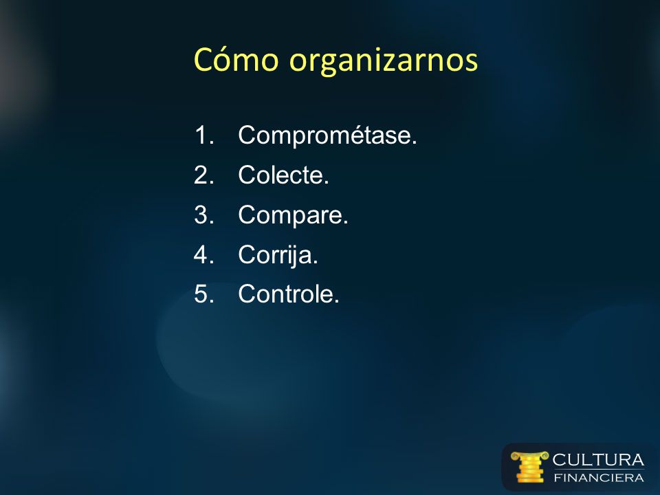 Cómo organizarnos Comprométase. Colecte. Compare. Corrija. Controle.