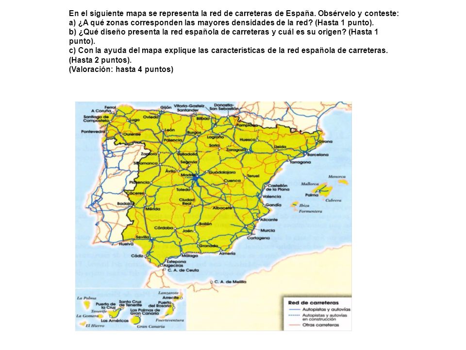 En el siguiente mapa se representa la red de carreteras de España