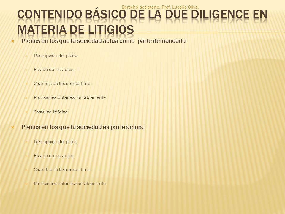 Contenido básico de la due diligence en materia de litigios