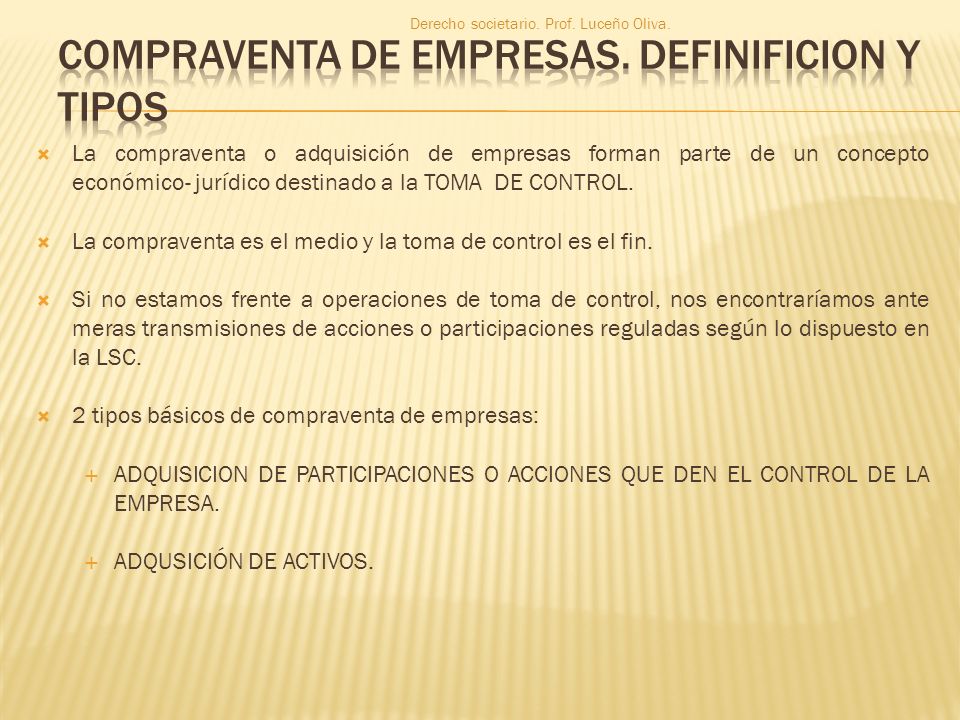 Compraventa de empresas. Definificion y tipos