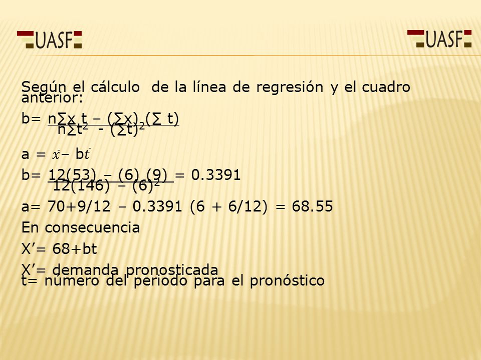 Según el cálculo de la línea de regresión y el cuadro anterior: