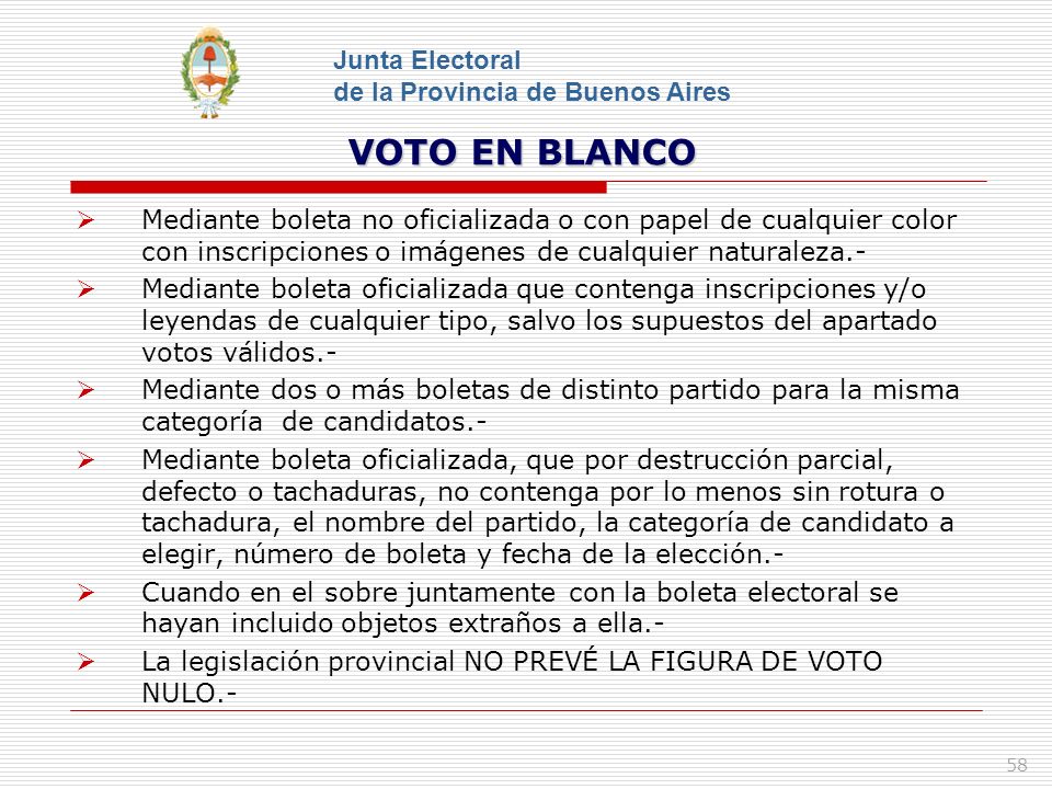 VOTO EN BLANCO Junta Electoral de la Provincia de Buenos Aires