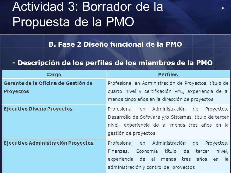 Actividad 3: Borrador de la Propuesta de la PMO