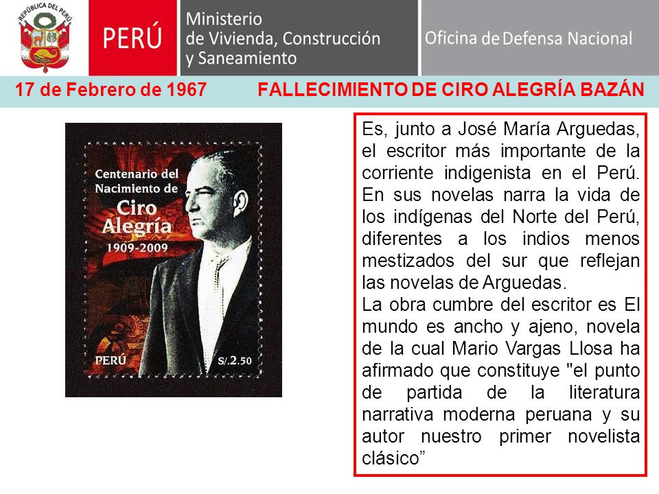 17 de Febrero de 1967 FALLECIMIENTO DE CIRO ALEGRÍA BAZÁN