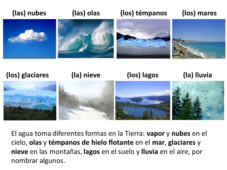 (las) nubes (las) olas (los) témpanos (los) mares (los) glaciares