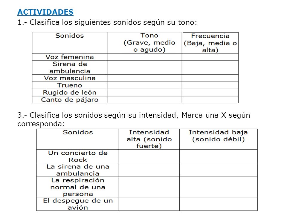 ACTIVIDADES 1. - Clasifica los siguientes sonidos según su tono: 3