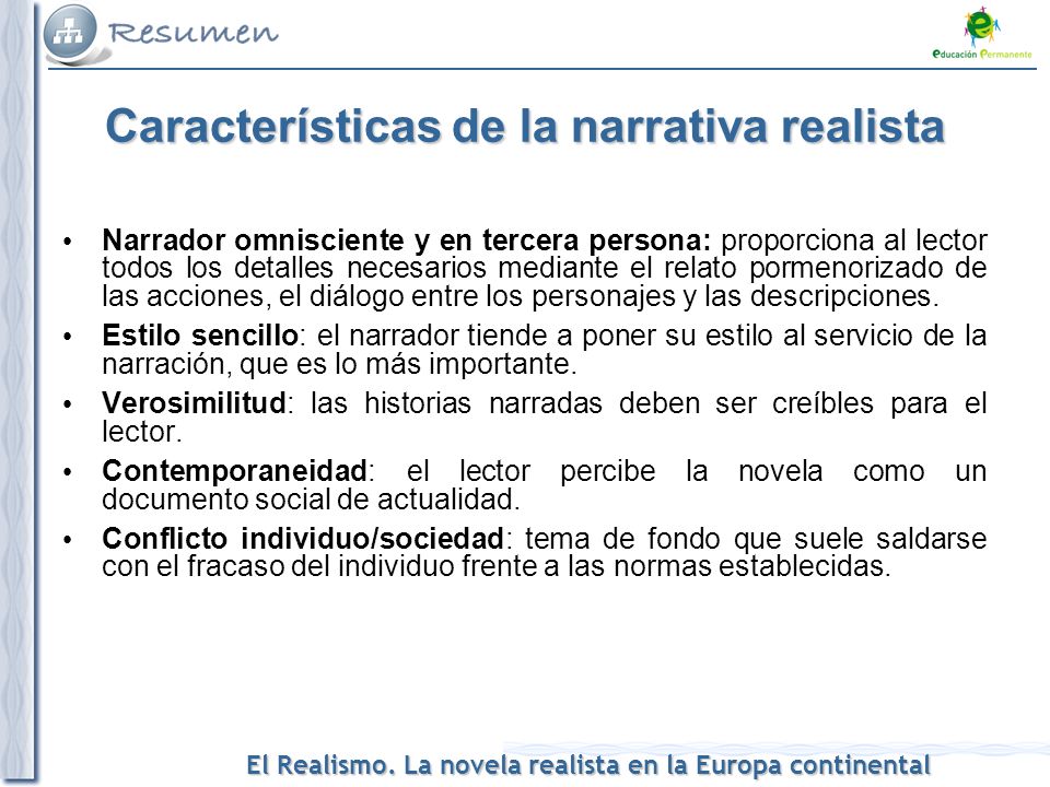 Características de la narrativa realista