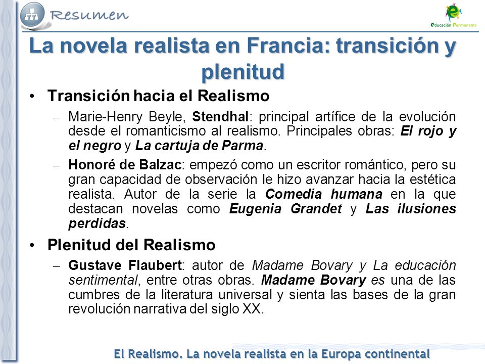 La novela realista en Francia: transición y plenitud