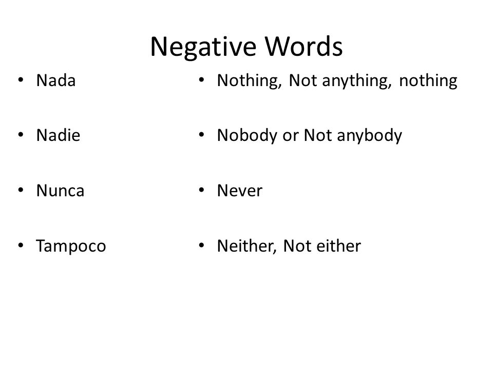 Negative Words Nada Nadie Nunca Tampoco Nothing, Not anything, nothing