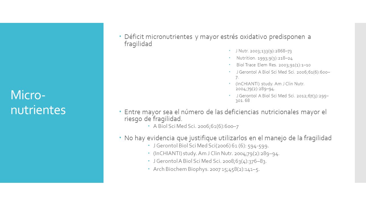 Déficit micronutrientes y mayor estrés oxidativo predisponen a fragilidad