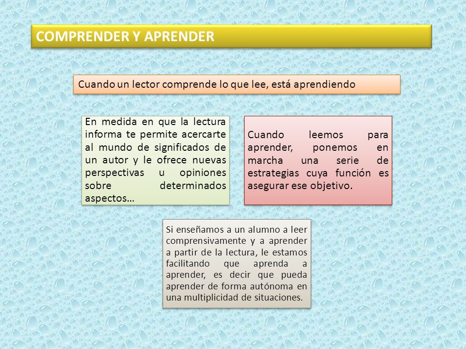 COMPRENDER Y APRENDER Cuando un lector comprende lo que lee, está aprendiendo.
