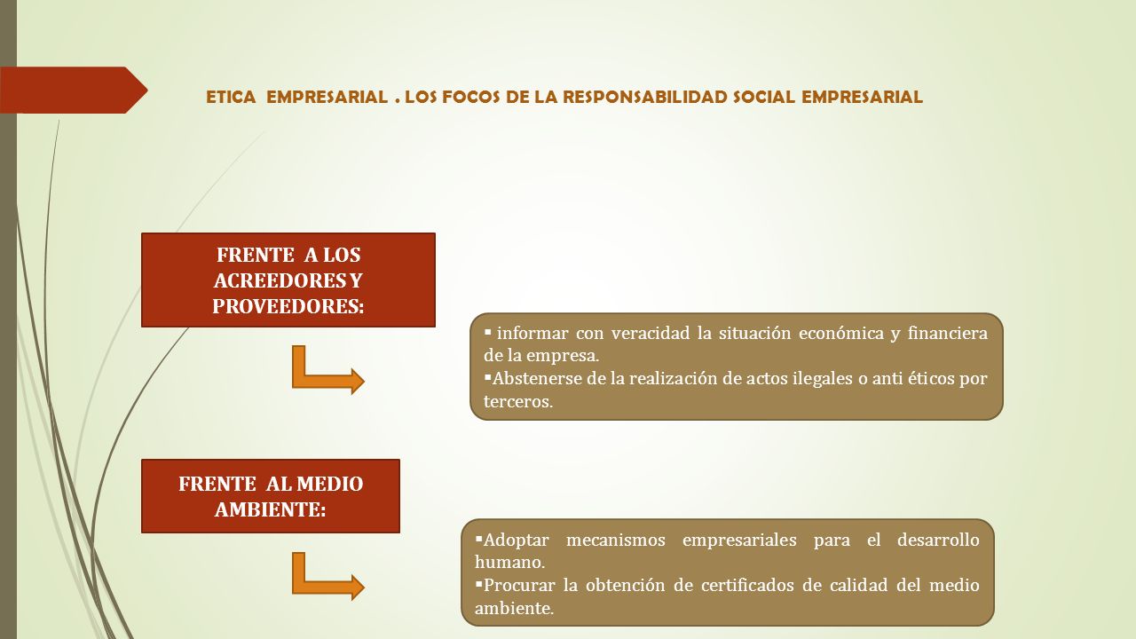 FRENTE A LOS ACREEDORES Y PROVEEDORES: FRENTE AL MEDIO AMBIENTE: