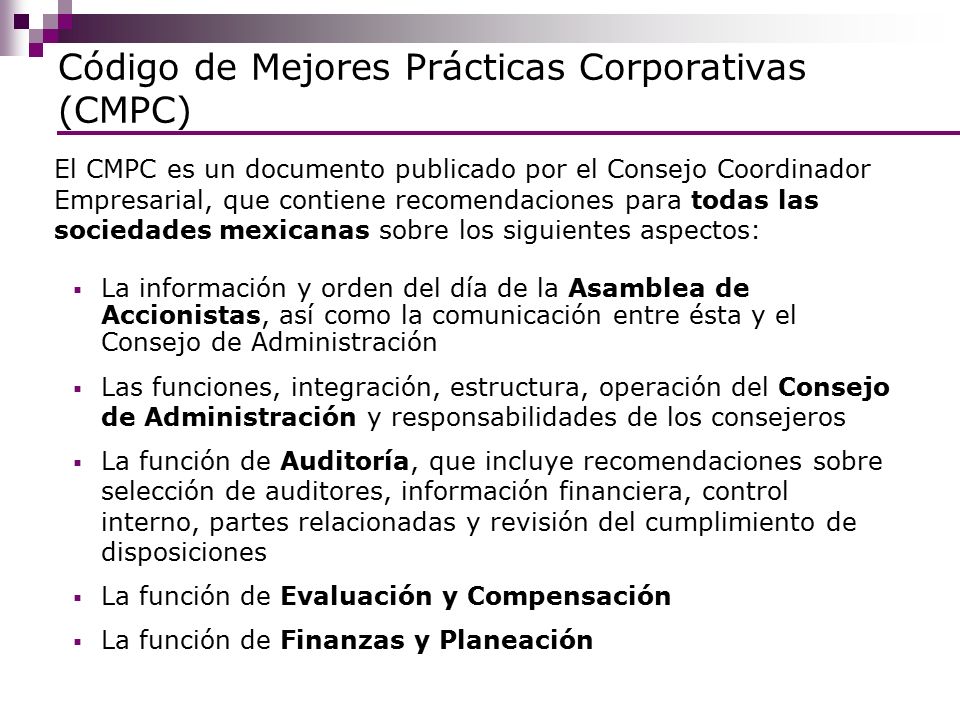 Código de Mejores Prácticas Corporativas (CMPC)
