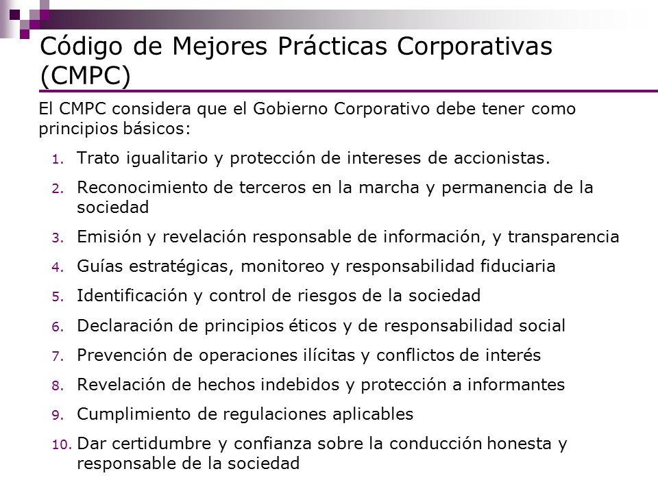 Código de Mejores Prácticas Corporativas (CMPC)