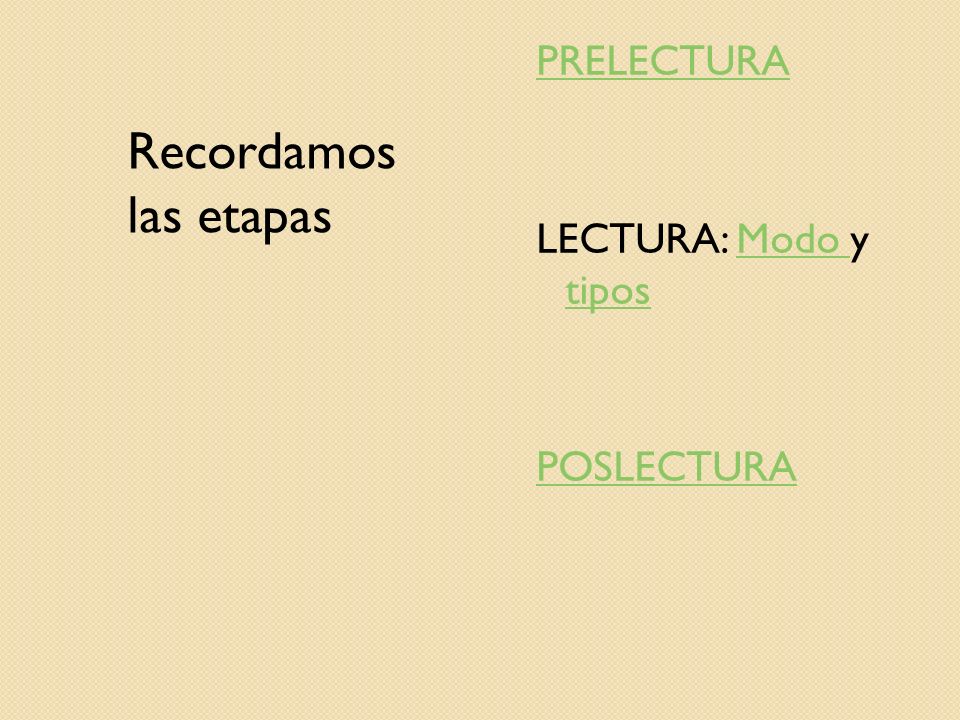 PRELECTURA LECTURA: Modo y tipos POSLECTURA