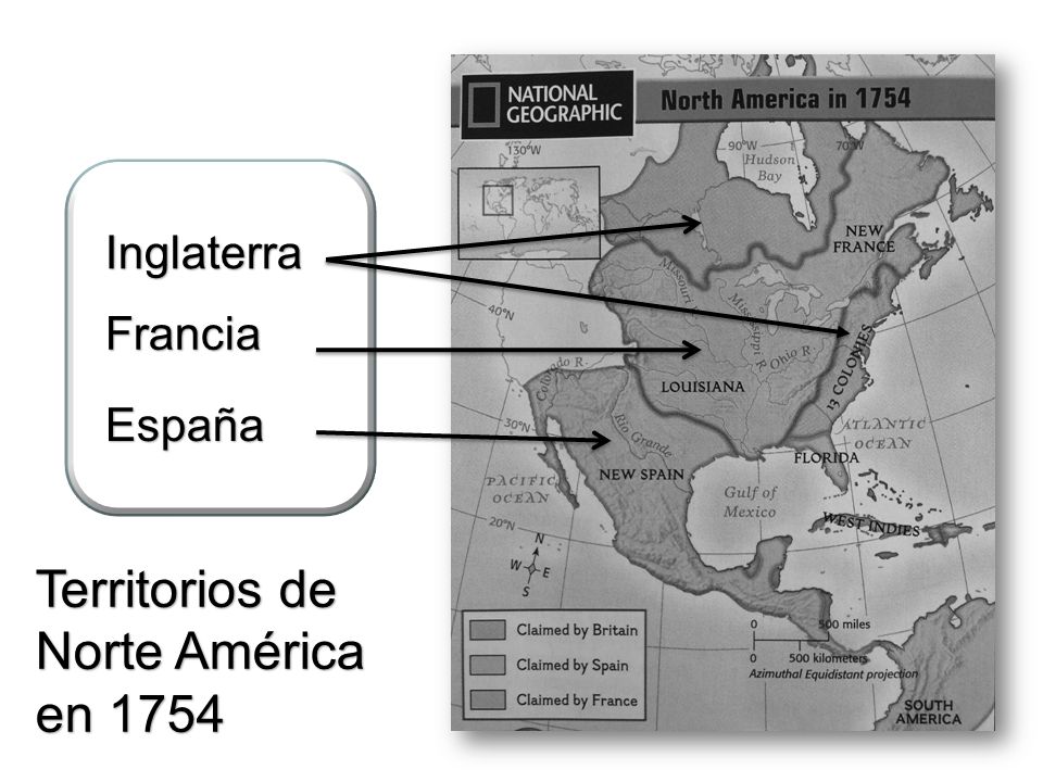 Inglaterra Francia España Territorios de Norte América en 1754