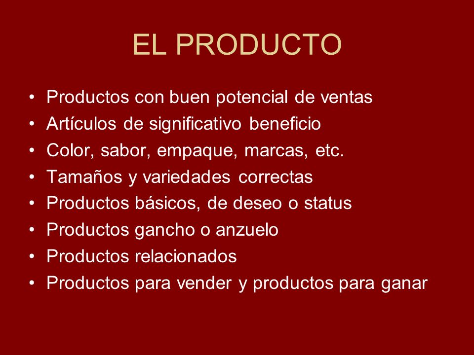 EL PRODUCTO Productos con buen potencial de ventas
