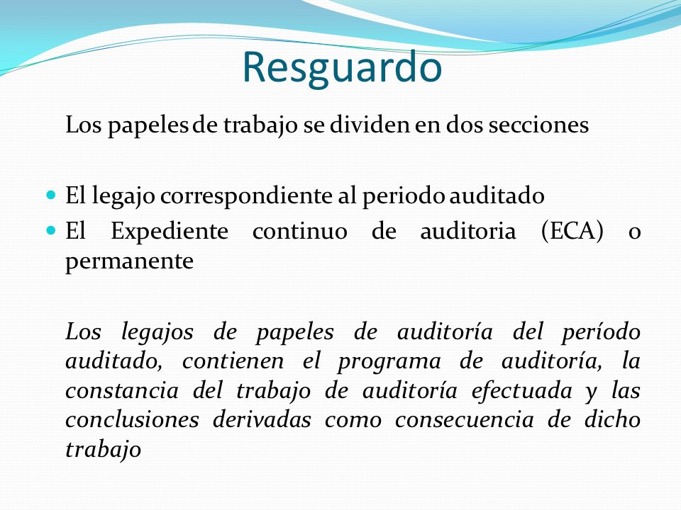 Resguardo Los papeles de trabajo se dividen en dos secciones