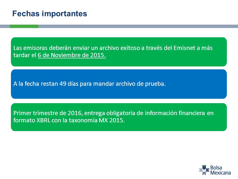 Fechas importantes Las emisoras deberán enviar un archivo exitoso a través del Emisnet a más tardar el 6 de Noviembre de
