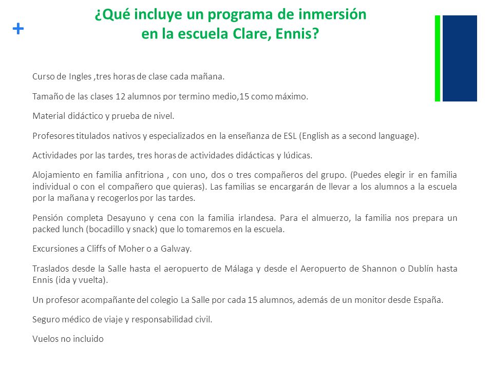 ¿Qué incluye un programa de inmersión en la escuela Clare, Ennis