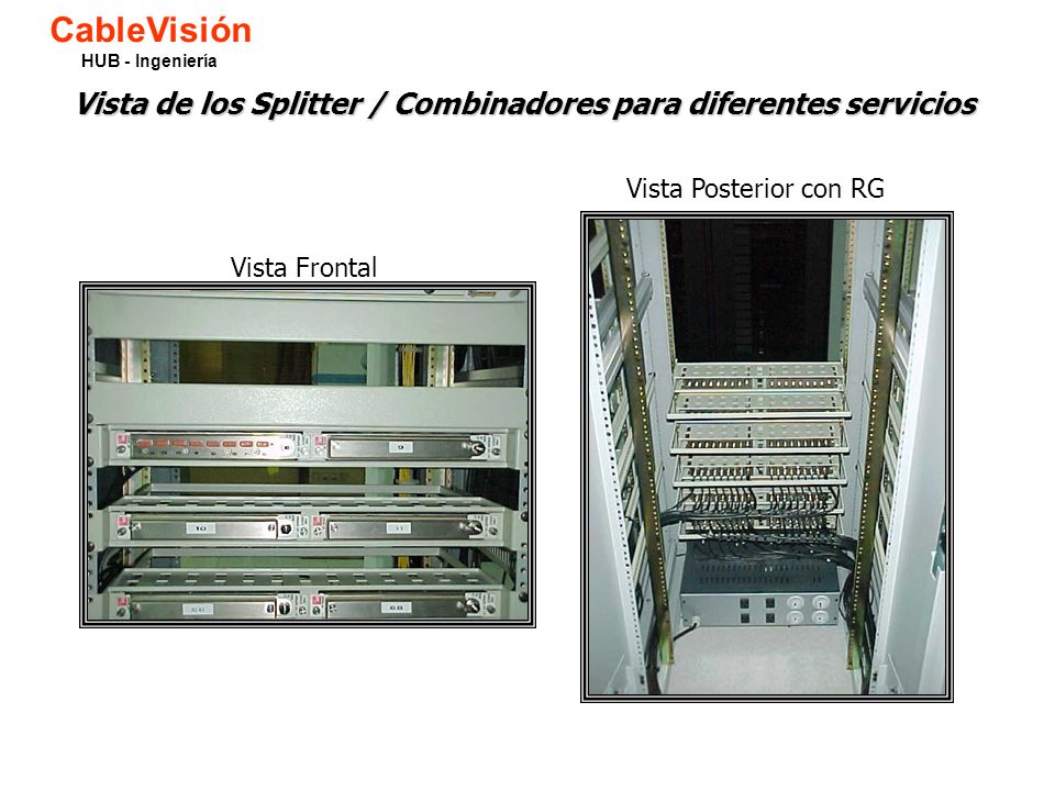 CableVisión HUB - Ingeniería. Vista de los Splitter / Combinadores para diferentes servicios. Vista Posterior con RG.