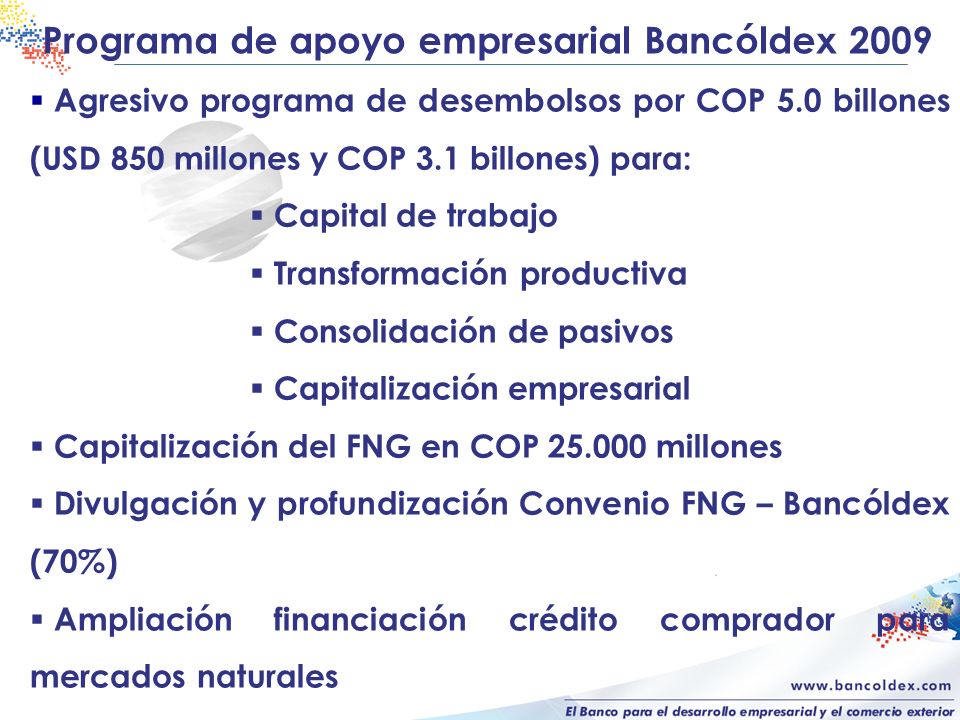 Programa de apoyo empresarial Bancóldex 2009