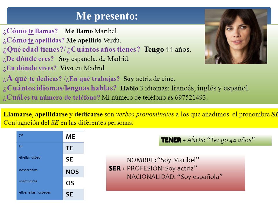Me presento: ¿Qué edad tienes / ¿Cuántos años tienes Tengo 44 años.