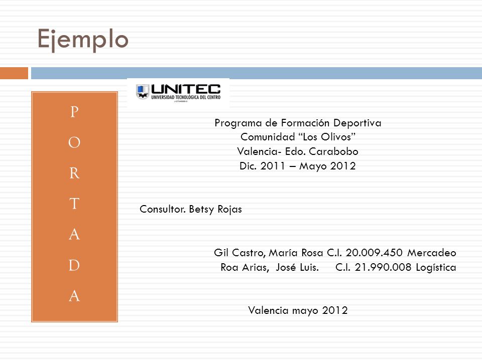 Ejemplo P O R T A D Programa de Formación Deportiva