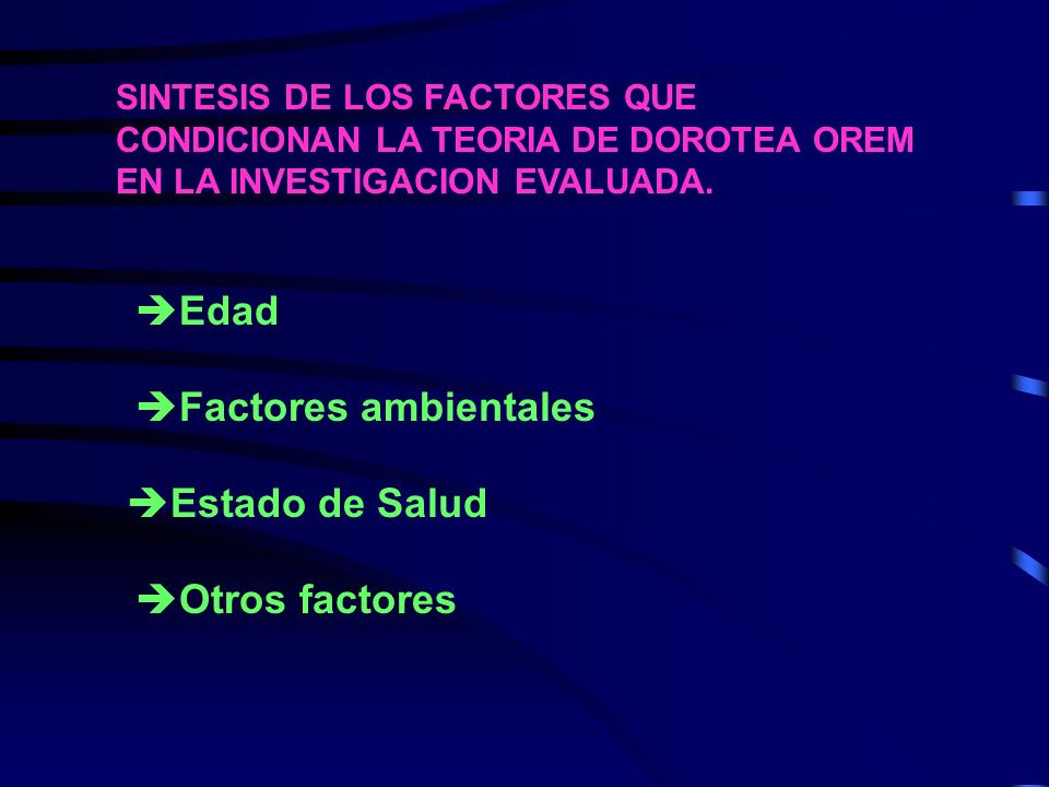 Edad Factores ambientales Estado de Salud Otros factores