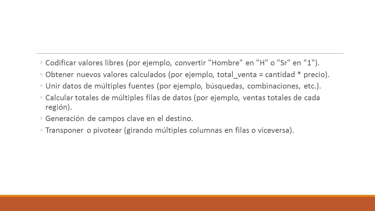 Codificar valores libres (por ejemplo, convertir Hombre en H o Sr en 1 ).