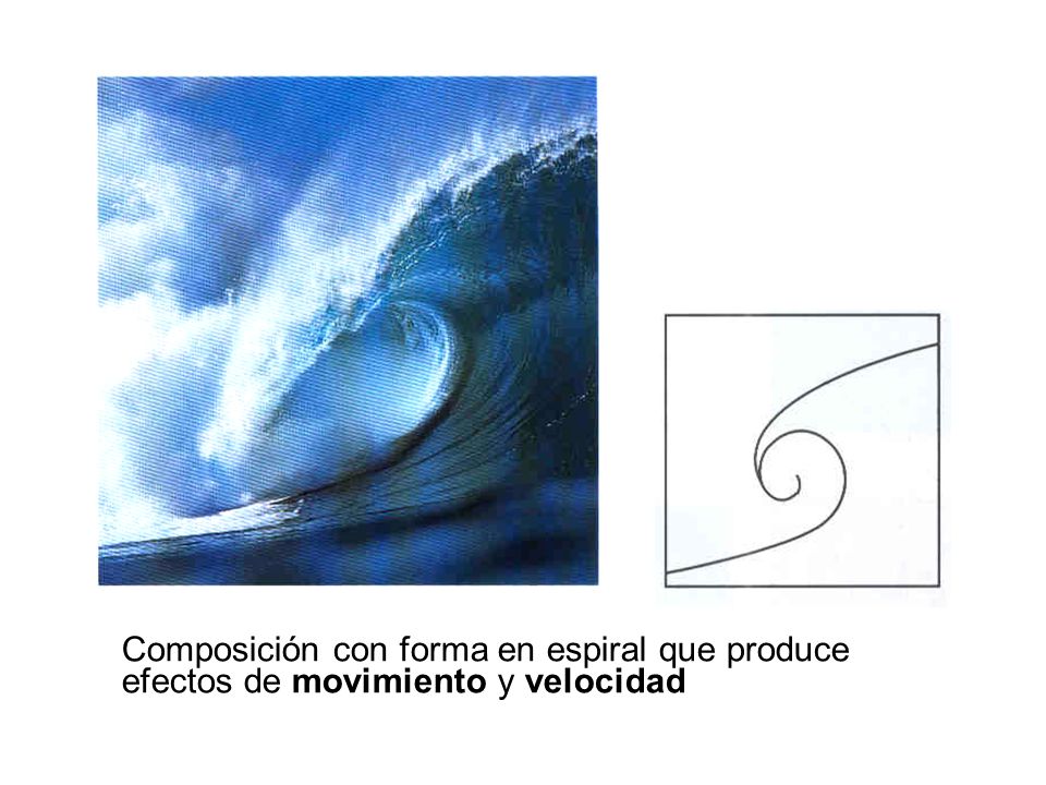 Composición con forma en espiral que produce efectos de movimiento y velocidad