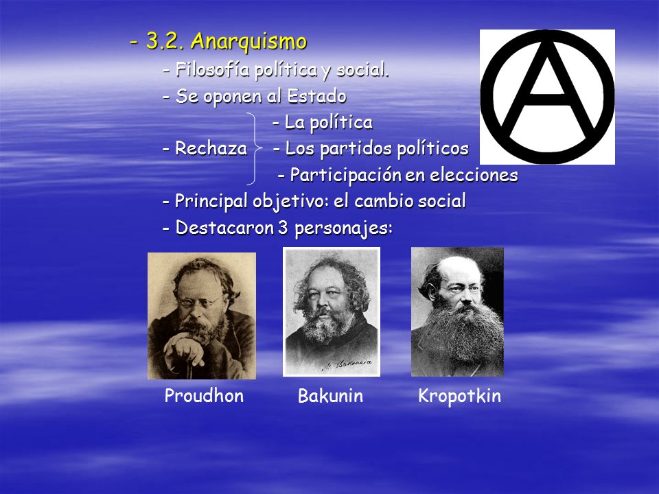 3.2. Anarquismo - Filosofía política y social. - Se oponen al Estado