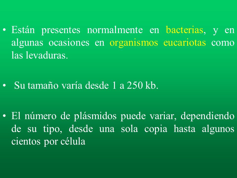 Están presentes normalmente en bacterias, y en algunas ocasiones en organismos eucariotas como las levaduras.