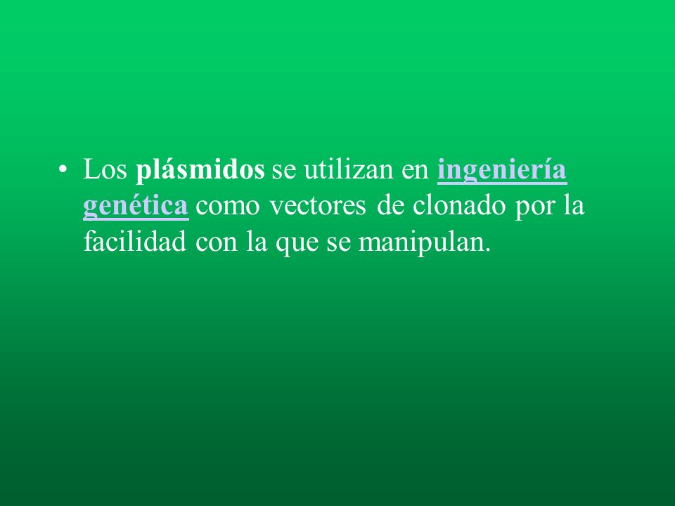 Los plásmidos se utilizan en ingeniería genética como vectores de clonado por la facilidad con la que se manipulan.