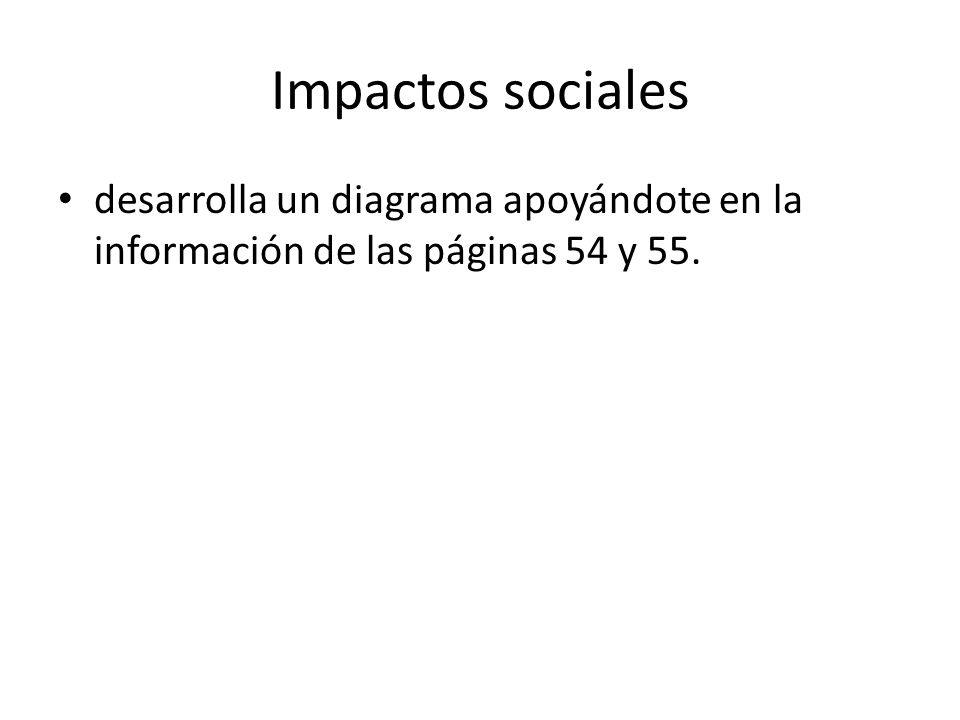 Impactos sociales desarrolla un diagrama apoyándote en la información de las páginas 54 y 55.