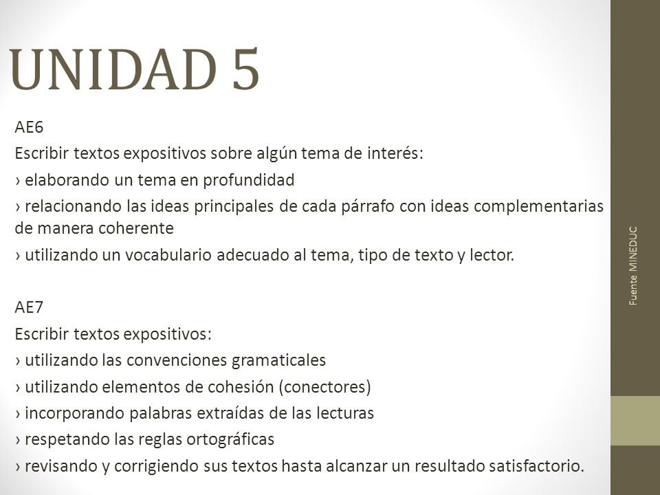 UNIDAD 5 AE6 Escribir textos expositivos sobre algún tema de interés: