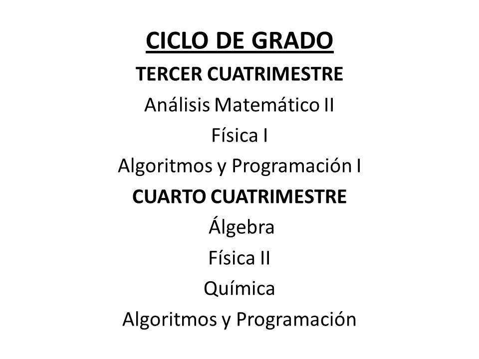 CICLO DE GRADO TERCER CUATRIMESTRE Análisis Matemático II Física I