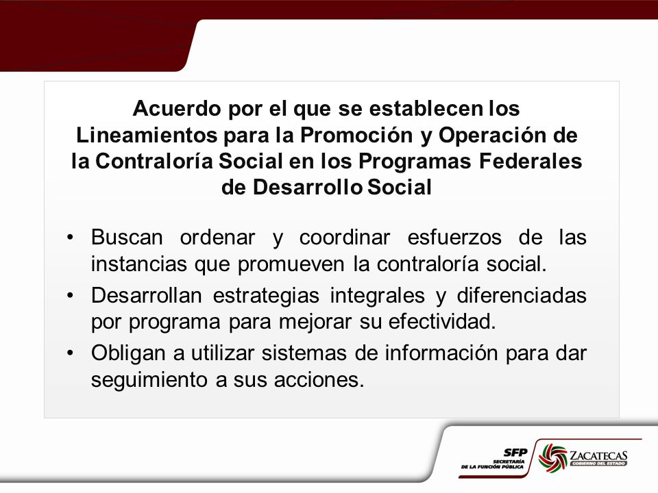 Acuerdo por el que se establecen los Lineamientos para la Promoción y Operación de la Contraloría Social en los Programas Federales de Desarrollo Social