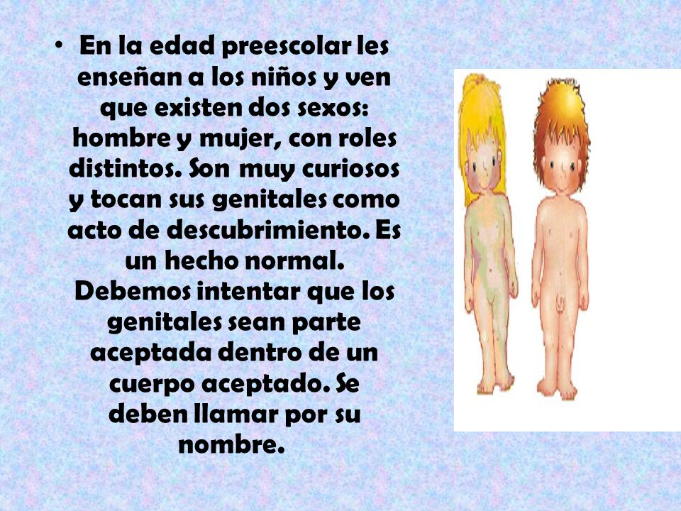 En la edad preescolar les enseñan a los niños y ven que existen dos sexos: hombre y mujer, con roles distintos.