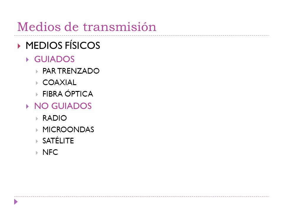 Medios de transmisión MEDIOS FÍSICOS GUIADOS NO GUIADOS PAR TRENZADO