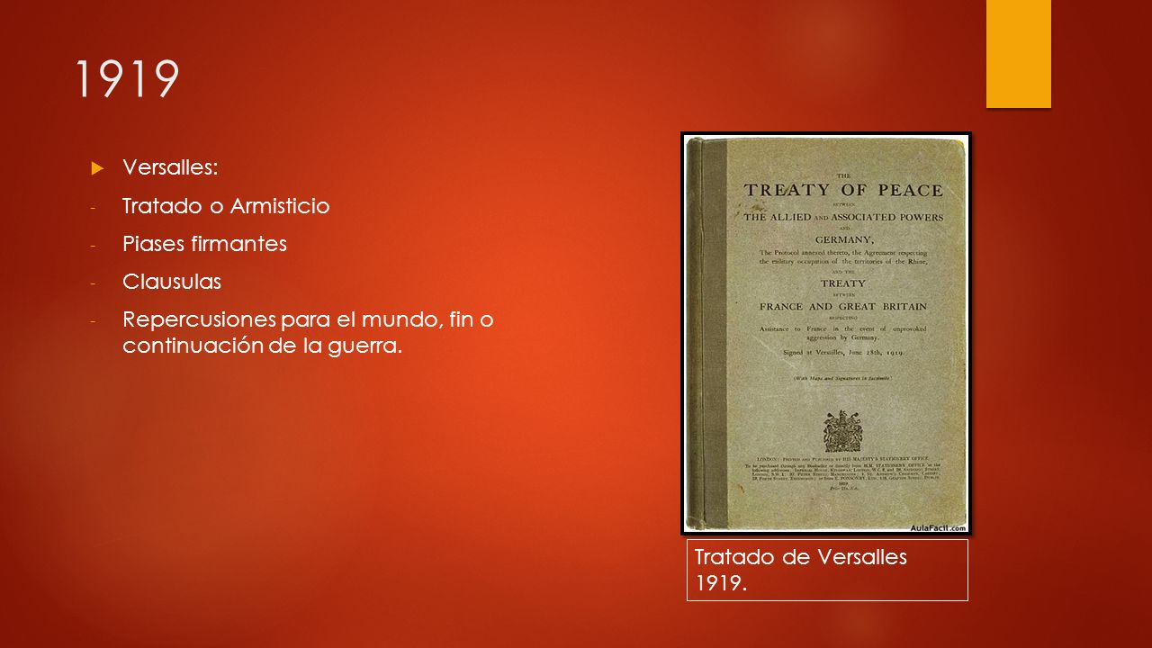 1919 Versalles: Tratado o Armisticio Piases firmantes Clausulas