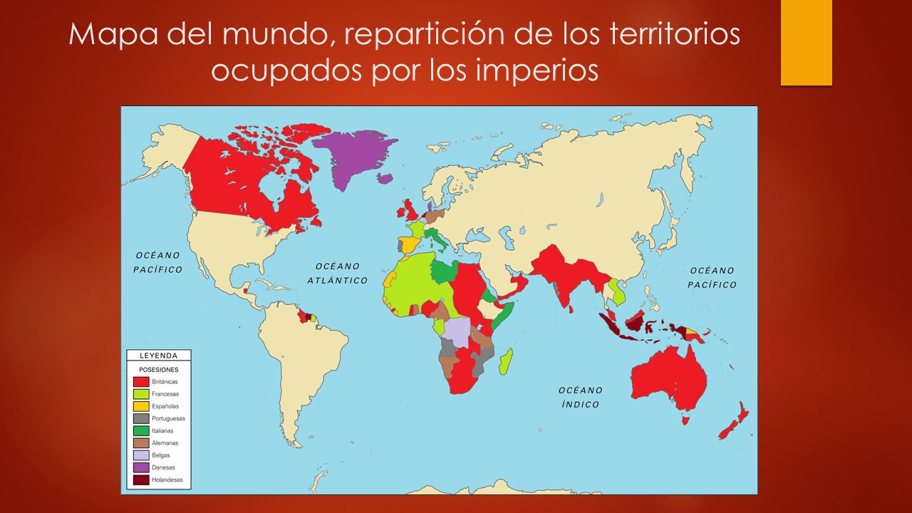 Mapa del mundo, repartición de los territorios ocupados por los imperios